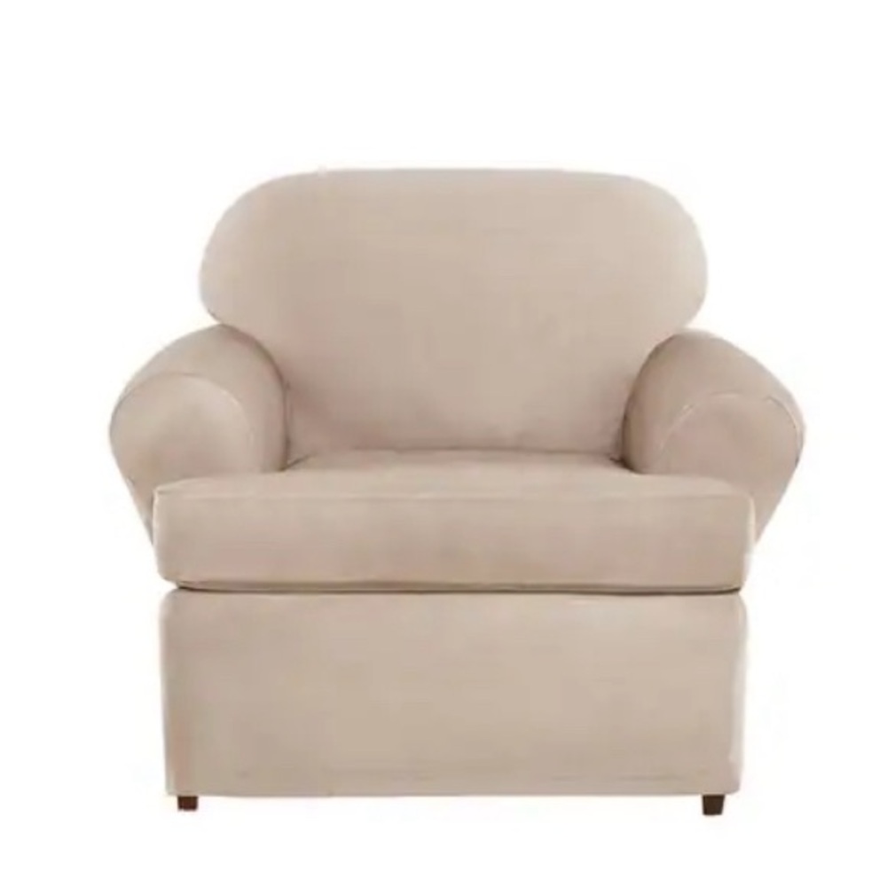 SureFit Ultimate Stretch Suede 2 Piece Chair Slipcover Color Cement